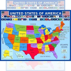 United States Map with State Flags Poster – Laminated 14×19.5 in. – glossy