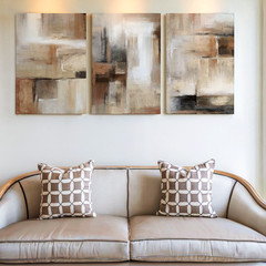 3 Pieces Abstract Neutral Large Wall Art Canvas Set for Living Room Set Of 3