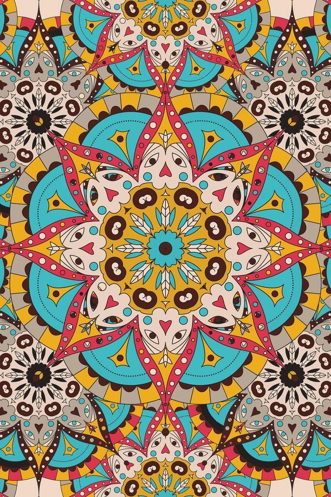 Bohemian Tapestry Pattern Bright Floral Cool Wall Decor Art Print Poster 24×36