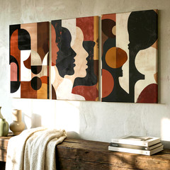 3 Pieces Abstract Silhouette Earth Tones Large Wall Art for Living Set Of 3