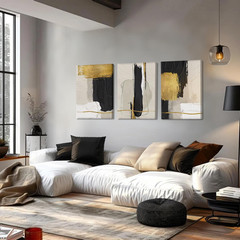 Black White Gold Abstract Canvas Art Set – Modern Minimalist Decor 16×24