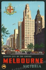 1940s Melbourne Victoria Australia Vintage Style Travel Poster – 24×36