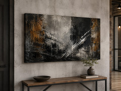 Industrial Abstract Canvas Wall Art Framed Black Rust Gray Modern Print