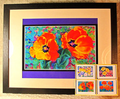 TULIPS & IVY Framed Print 15×12″ Matted/Original Art by Seller/4 Cards/Wall Art