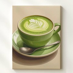 Vintage Matcha Latte Canvascreamy Green Ceramic Cup Art Wall Art