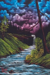 Bob Ross Black Waterfall Art Print Painting Poster 24×36 inch