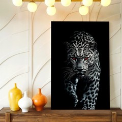 Wall Art Black White Leopard Red Eyes Wildlife Animal Portrait Canvas Print