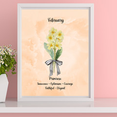 February Birth Flower Primrose Orange Watercolor Print Decor Gift 8×10 UNFRAMED