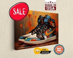 Canvas Wall Art Blue Fires Air Sneaker Sport Classic Design Ready To Hang