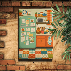 Retro Dinner Wall Art Framed Canvas Print Food Illustration