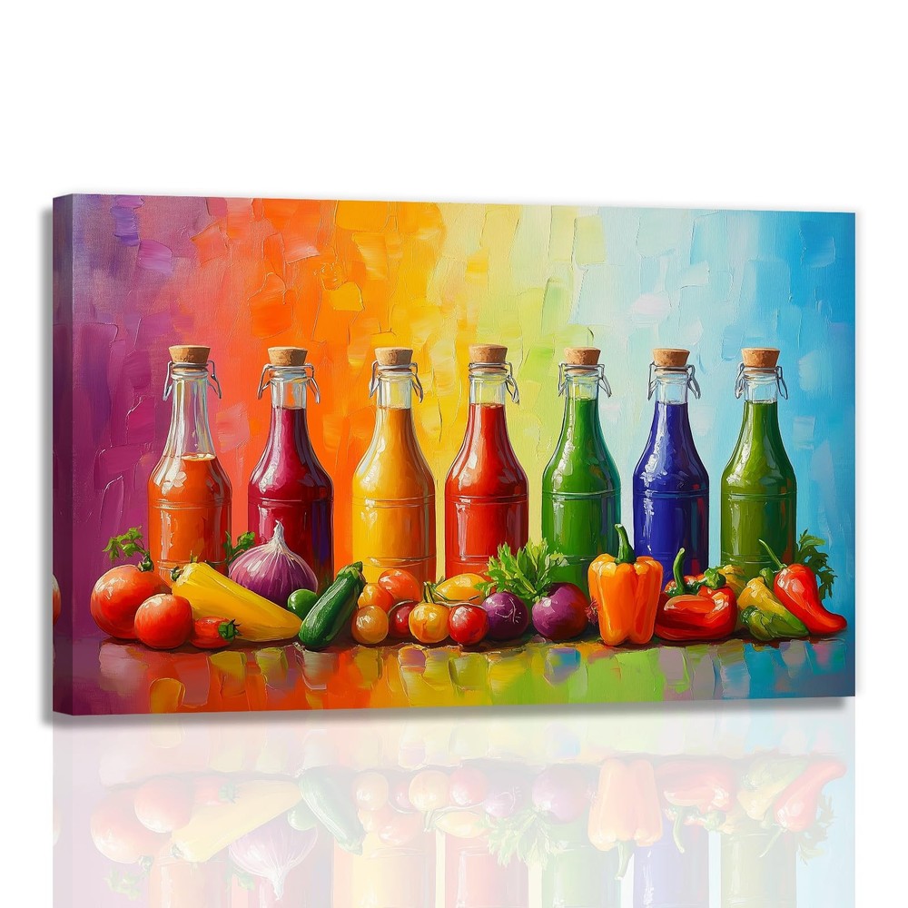 Kitchen Canvas Wall Art Colorful Spices Seasoning Bottle And Vegetable Pictur…