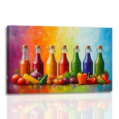 Kitchen Canvas Wall Art Colorful Spices Seasoning Bottle And Vegetable Pictur…