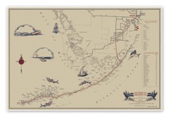Mid-Century Miami to Key West Florida Overseas Highway Fishing Map circa 1952
