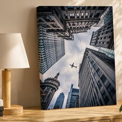 Dramatic Low-angle View Of Towering Skyscrapers Converging Towards A Wall Art