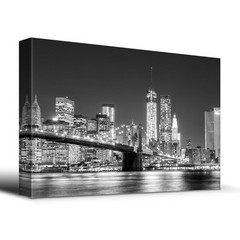 Black and white Manhattan Skyline and Brooklyn Bridge – Canvas Art- 32×48 inches