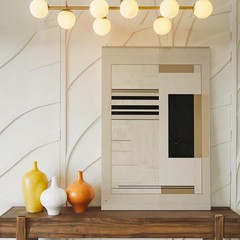 Minimalist Abstract Canvashorizontal Black Lines And Square On Beige Wall Art