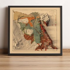 Egypt Map, Egypt Relief Map, Egypt Vintage Map – 2D Flat Print