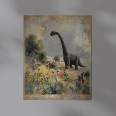Vintage DINOSAUR BOTANICAL Wall Art, Jurassic Flower Decor, Dino Floral Print