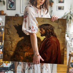 Jesus Christ with Crown of Thorns Shadow Wall Art Canvas Print Religious Decor