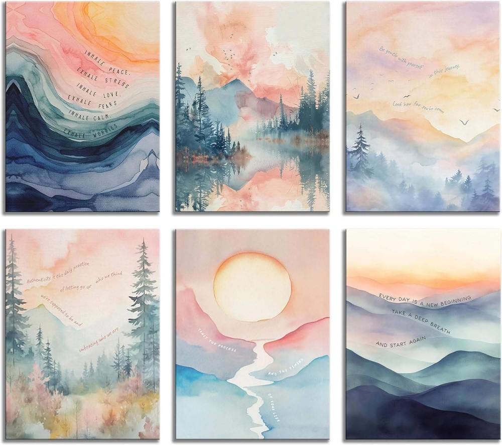 6Pcs Mental Health Wall Art Watercolor Abstract Psychology Therapy Motivational
