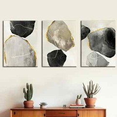 3pcs Featuring Abstract Modern Stone Gold Black Wall Art Canvas Unframed/Framed