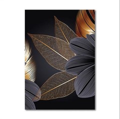 Black Grey Golden Plant Leaf Painting Nordic Wall Art For Living Room Home Decor