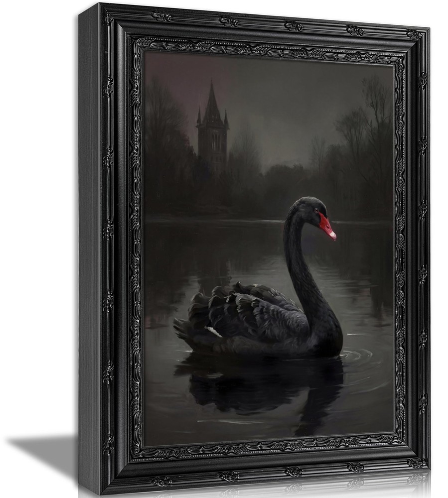 Gothic Dark Academy Wall Art Black Swan Painting Picture Country style animal…
