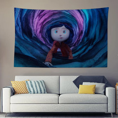Funny Cool Coraline Cartoon Tapestry Wall Hanging for Bedroom Aesthetic Decor