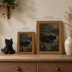 Black Cat Wall Art Decor, Vintage Gold Framed Sleeping Cat Canvas Print, Dark…