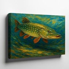 Large Northern Pike Fish Canvas Wall Art Rustic Fishing Lake House Decor Print