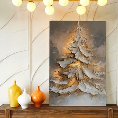 Wall Art Abstract Christmas Tree Canvas Painting Gold White Textured Home Decor