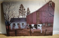 Farmhouse Wall Decor «Holstein» Art Canvas Print Farm w/Cow Wood Frame 12×16