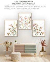 Natural OAK Wood Framed Combined Floral Wall Art, 12×16 in Set of 3 Color Wil…