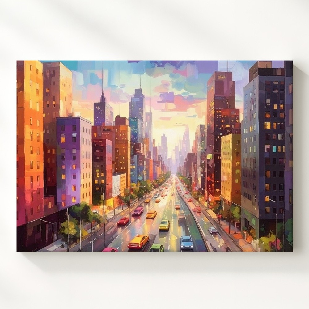 Dreamspeed City Canvas Colorful Highway Through Stylized Urban Skyline Wall Art