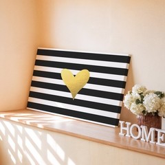 Gold Heart Canvas Wall Art with Black White Stripes Modern Minimalist Decor