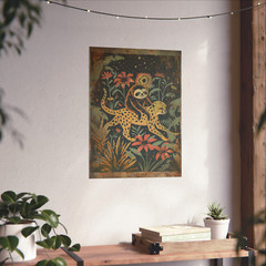SLOTH CHEETAH Flower Friends Wall Art, Leopard Celestial Poster, Botanical Decor