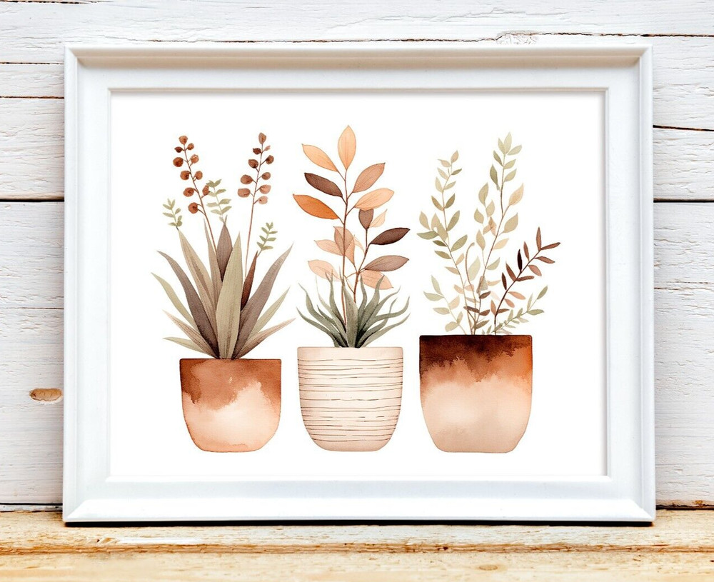 Plants in Pots Wall Art Print, Greenery Print, Potted Plants Wall Art Decor