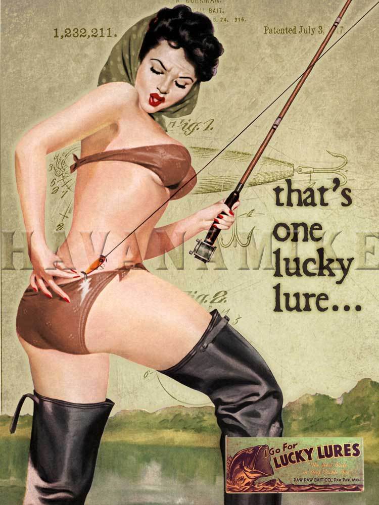 LUCKY LURE Print Ad Pinup Poster FISHING POLE Michigan PAW PAW BAIT CO. Pin Up