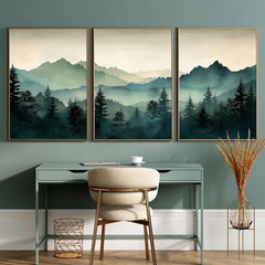 Mountain Wall Art Decor Set of 3 Sage Green Forest Canvas Wall Art Prints Nature