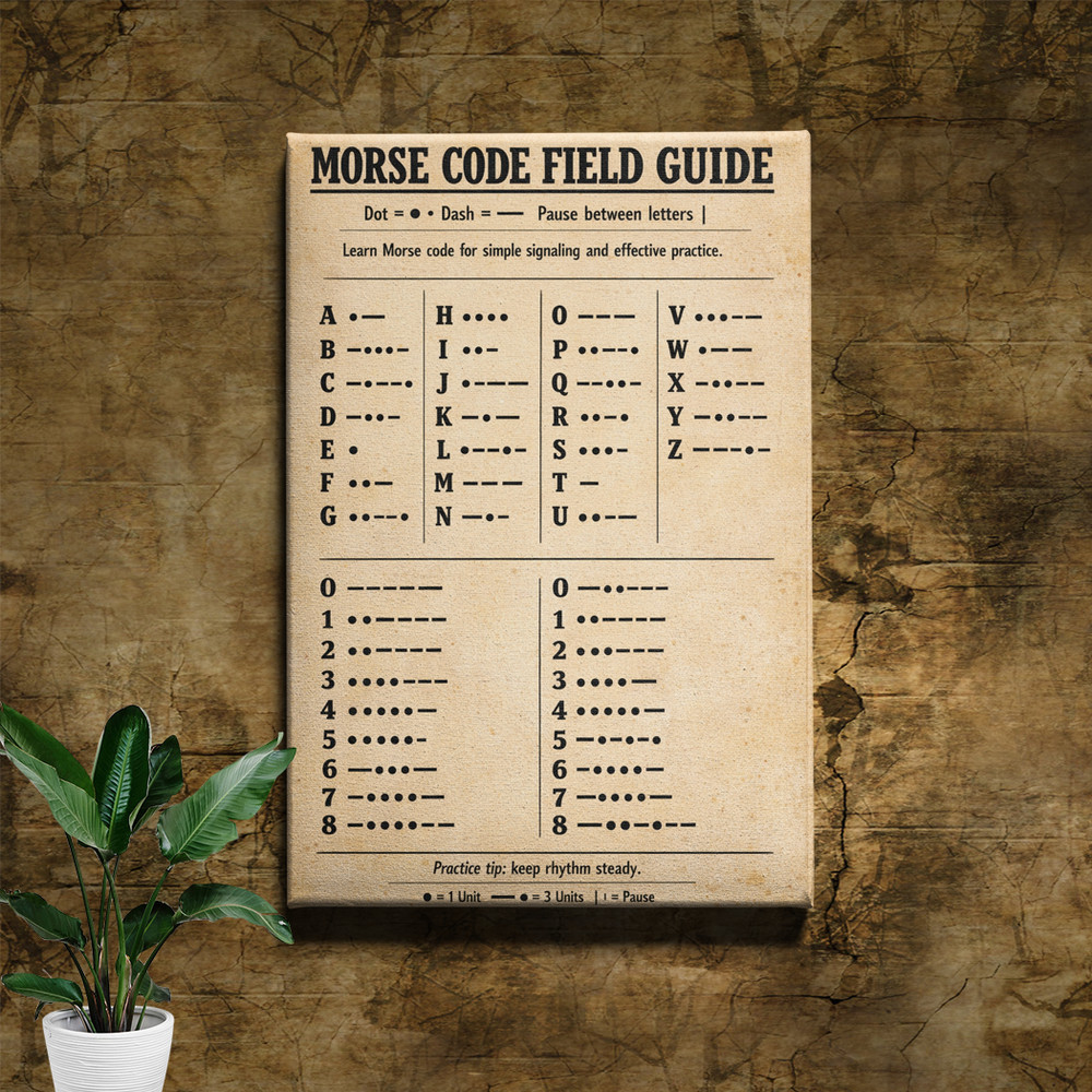 Morse Code Reference Art Print Aged Parchment Paper Texture Chart