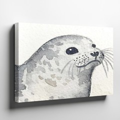 Gray Seal Watercolor Canvas Wall Art Grey Animal Painting Ocean Wildlife Decor
