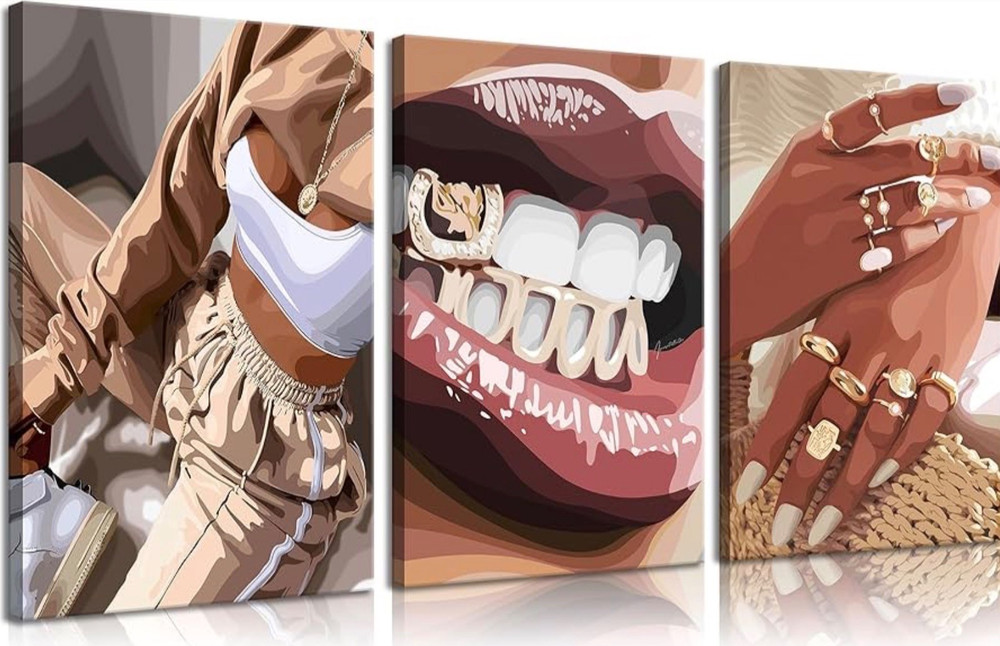3pcs Trendy Black Woman Canvas Wall Art Fashion NOT FRAMED…16x12inch