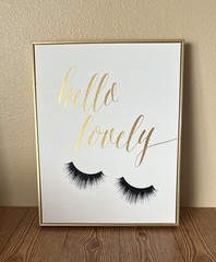EUC Elegant Glam “Hello Lovely” Black Glitter Gold Framed Wall Art Room Decor
