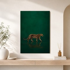 Emerald Leopard Canvas Art Walking Water Reflection Custom Gift