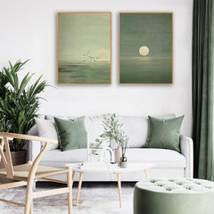 Japanese Sage Green Wall Art 2Pcs Minimalist Moon and Canvas Posters Prints for