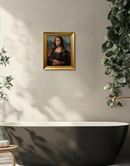 Vinatge Gold Frame Mona Lisa Holding Nose Bathroom Wall Art Funny Monalisa Ba…
