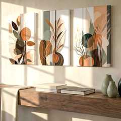 3 Pieces Abstract Botanical Earth Tones Large Wall Art Set for Living Set Of 3