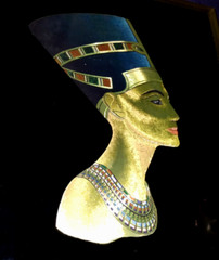 Vintage Egyptian King Tut and Queen Nefertiti Foil Wall Art Images- Gold Framed