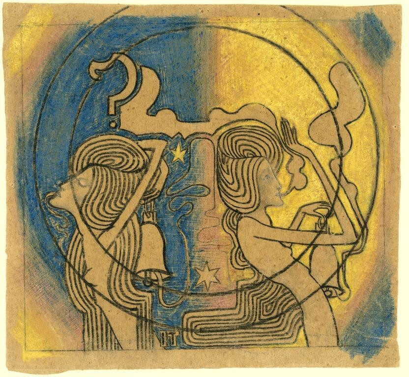 Two Figures Art Print Jan Toorop 1892 Symbolist Drawing Art Nouveau Linework