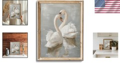 Vintage Wall Art Prints Decor Classical Swan Canvas Oil Painting Poster Pastel W